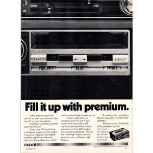 1979 Maxell Blank Cassette Tape Vintage Print Ad Fill it up with Premium Art